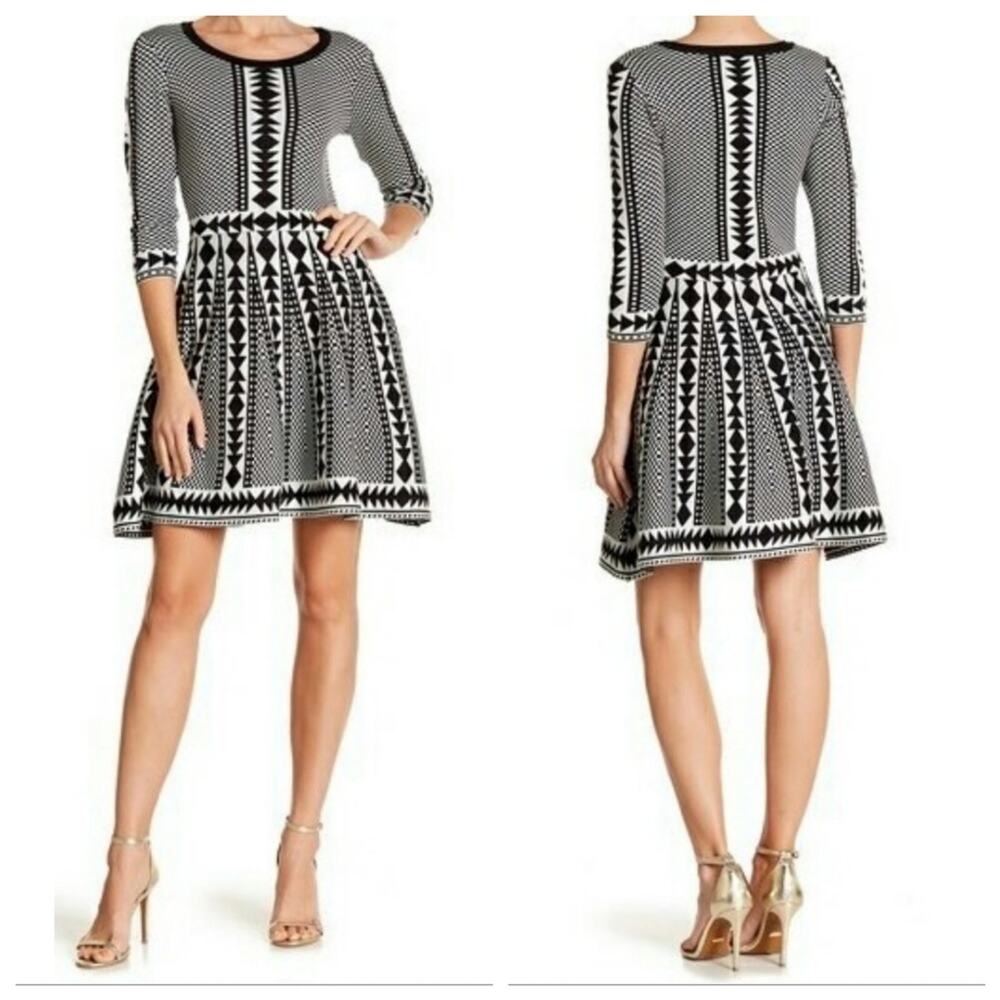Nina Leonard Geo Fit/Flare Dress - Size M - NWT